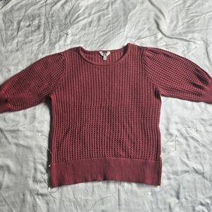 Dark Red Knit Puff Sleeve Blouse